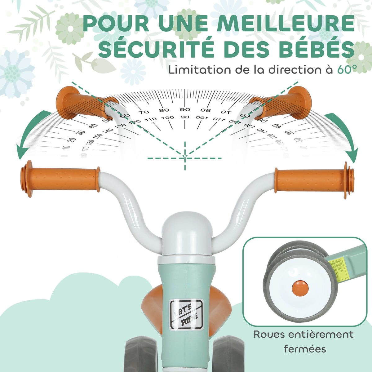 Draisienne Bébé 1-3 Ans Sans Pédale, 3 Roues Silencieuses, Charge 20 kg - Vert | Magi Jouets