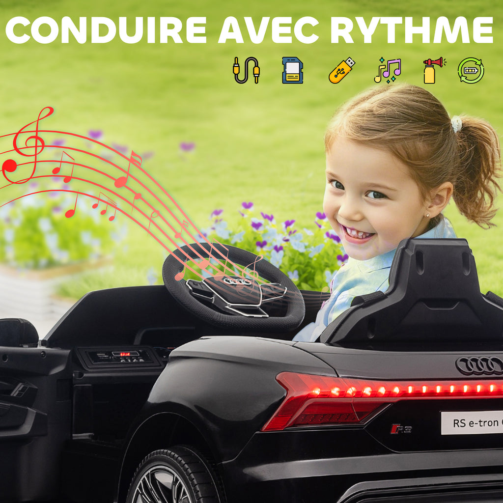Voiture électrique enfant 12 V - véhicule électrique avec télécommande parentale fournie - V. Max. 5 Km/h - effets sonores, lumineux - Audi RS E-tron GT noir