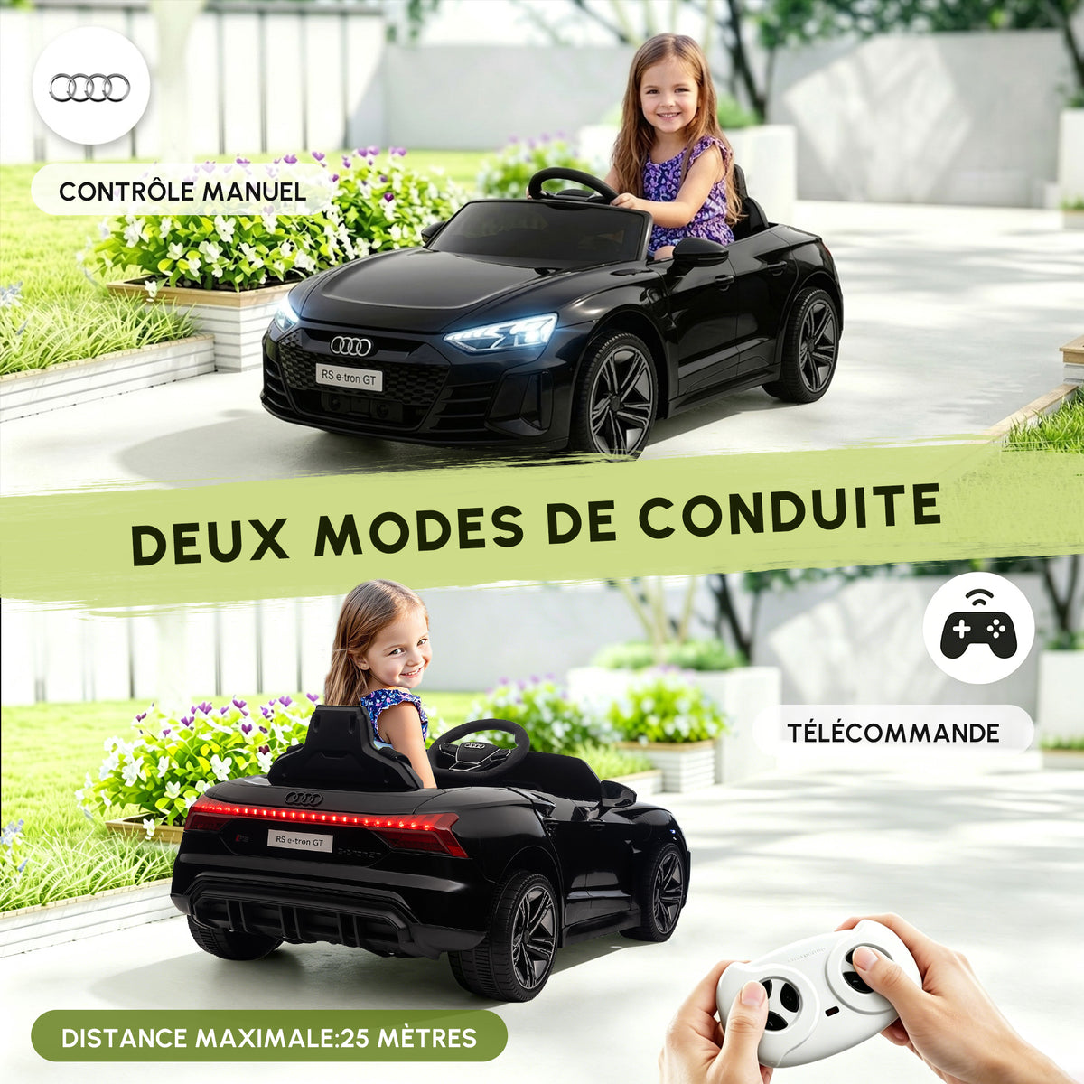 Voiture électrique enfant 12 V - véhicule électrique avec télécommande parentale fournie - V. Max. 5 Km/h - effets sonores, lumineux - Audi RS E-tron GT noir