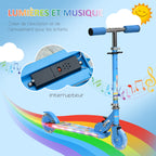 Trottinette pour enfants de 3 à 7 ans pliable roues lumineuses en PU musique 67 x 32 x 78 cm bleu