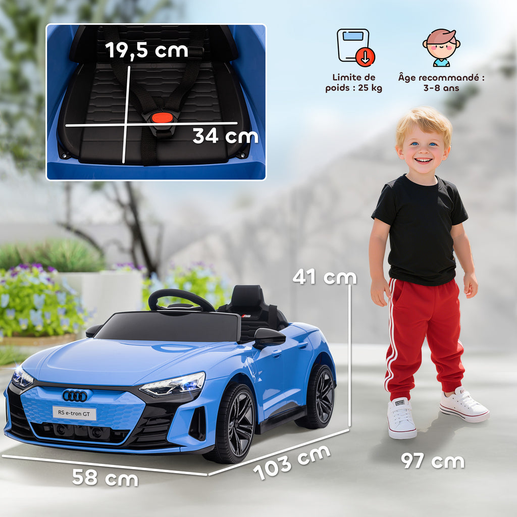 Voiture électrique enfant 12 V - véhicule électrique avec télécommande parentale fournie - V. Max. 5 Km/h - effets sonores, lumineux - Audi RS E-tron GT bleu