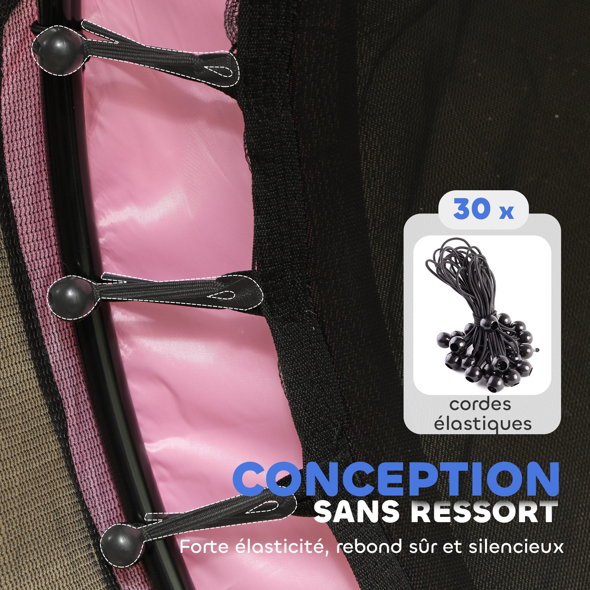 Trampoline Enfant Ø 1,40 × 1,90H m Filet de sécurité Porte zipée Couvre-Ressorts 6 poteaux rembourrés Inclus Rose