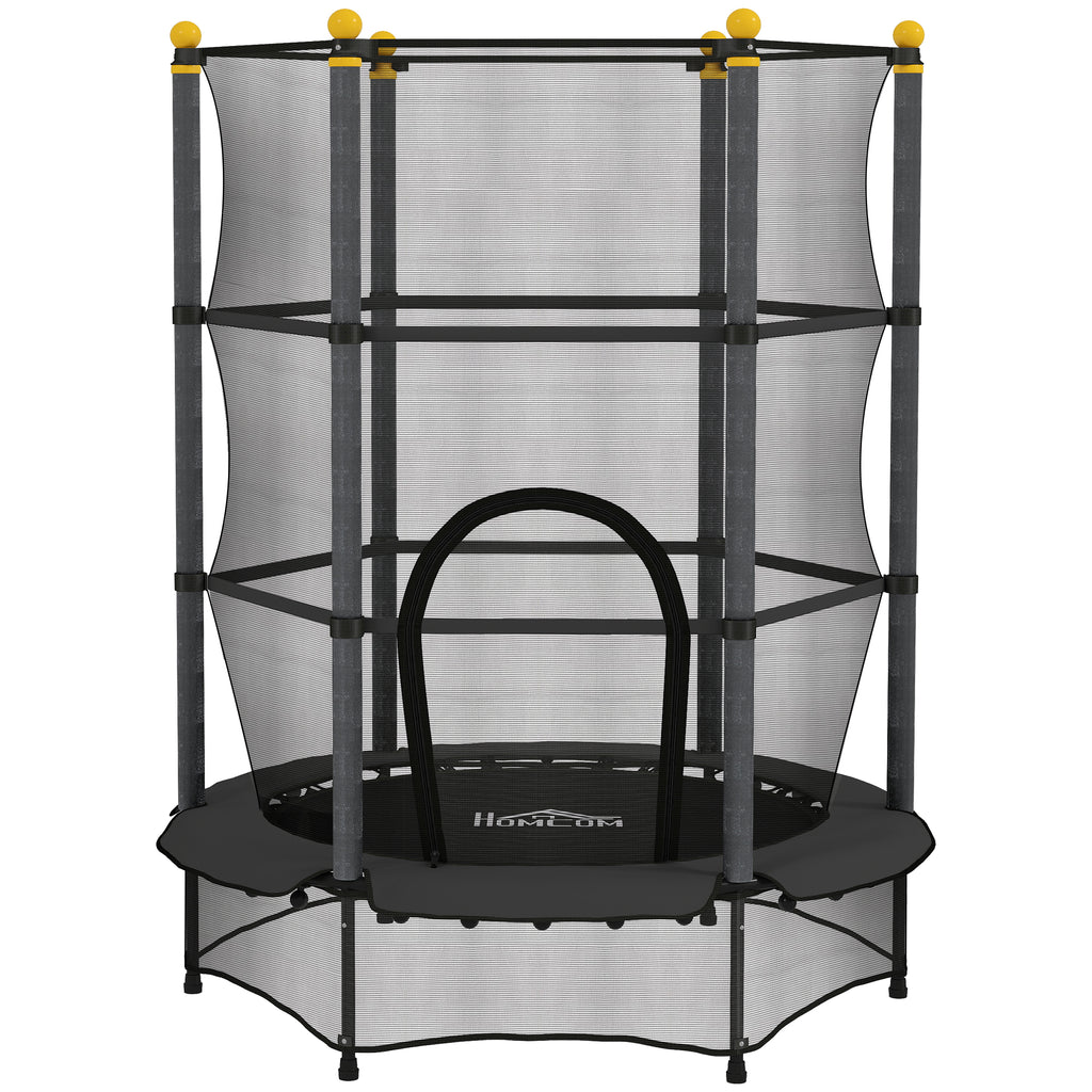 Trampoline Enfant Ø 1,40 × 1,90H m Filet de sécurité Porte zipée Couvre-Ressorts 6 poteaux rembourrés Inclus Noir