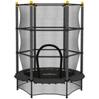 Trampoline Enfant Ø 1,40 × 1,90H m Filet de sécurité Porte zipée Couvre-Ressorts 6 poteaux rembourrés Inclus Noir