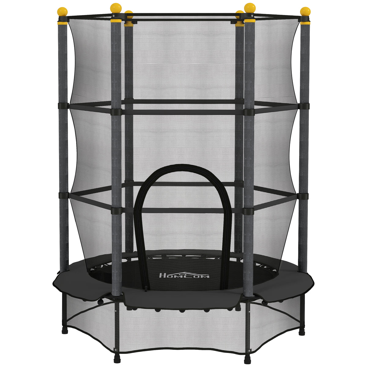 Trampoline Enfant Ø 1,40 × 1,90H m Filet de sécurité Porte zipée Couvre-Ressorts 6 poteaux rembourrés Inclus Noir