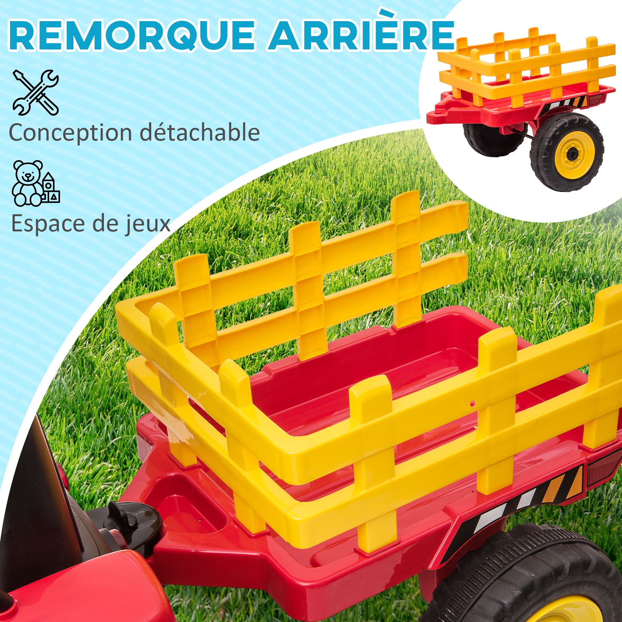 Tracteur électrique avec remorque amovible, pour enfants de 3 à 6 ans avec télécommande MP3 musique affichage lumières