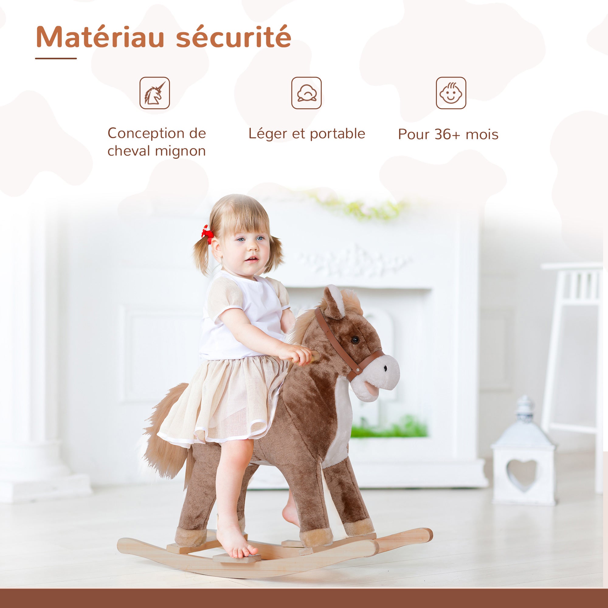 Cheval à Bascule Cowboy avec Selle Confort, Bois de Peuplier, 36+ Mois, Charge 40 kg - Marron | Magi Jouets