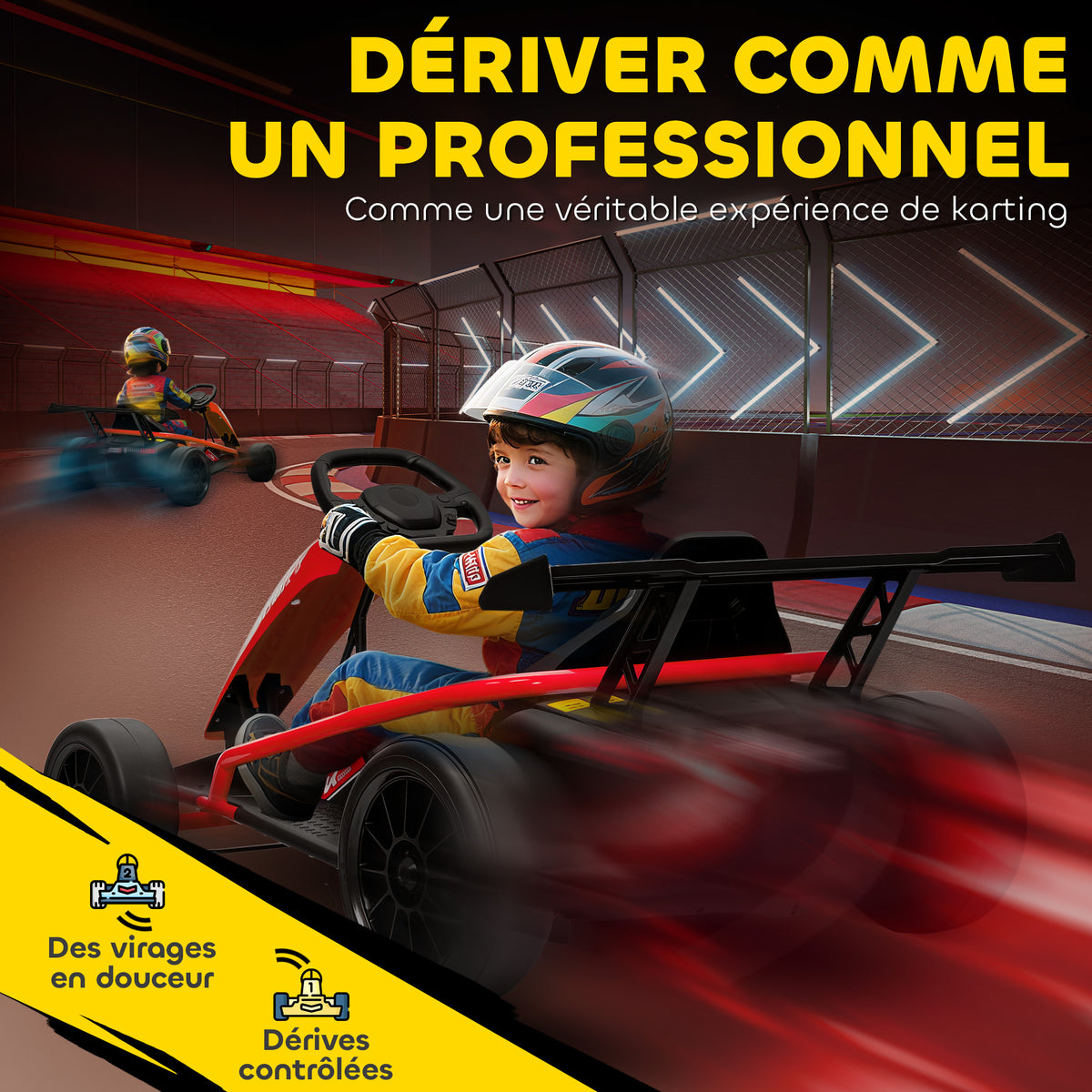Voiture électrique GoKart kart électrique pour enfants 2 x 24 V moteurs mode dérive à 13 km/h 119 x 77 x 54 cm rouge