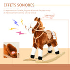 Cheval à Bascule Peluche avec Effets Sonores, Selle et Rênes, 3-6 Ans - Marron/Blanc | Magi Jouets