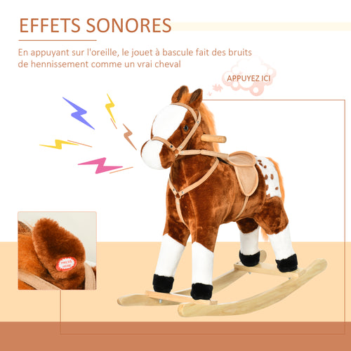 Cheval à Bascule Peluche avec Effets Sonores, Selle et Rênes, 3-6 Ans - Marron/Blanc | Magi Jouets