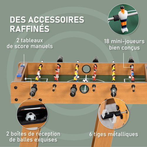 Babyfoot Pliable en Bois 18 Joueurs avec 2 Ballons et Tableau de Score, 69x37x70 cm | Magi Jouets