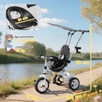 Tricycle Enfant Évolutif Pare-Soleil Pliable avec Canne Amovible et Benne, 105x47x98 cm - Blanc/Noir | Magi Jouets