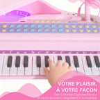 Piano à Queue Électronique Enfant 37 Touches avec Micro et Haut-Parleur - Rose | Magi Jouets