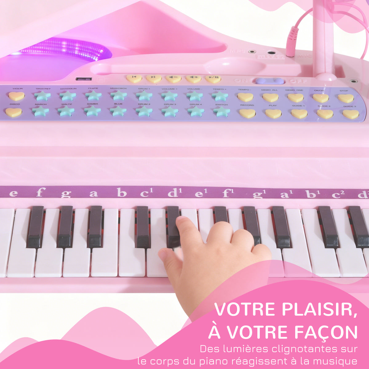 Piano à Queue Électronique Enfant 37 Touches avec Micro et Haut-Parleur - Rose | Magi Jouets
