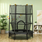 Trampoline Enfant Ø 1,40 × 1,90H m Filet de sécurité Porte zipée Couvre-Ressorts 6 poteaux rembourrés Inclus Noir