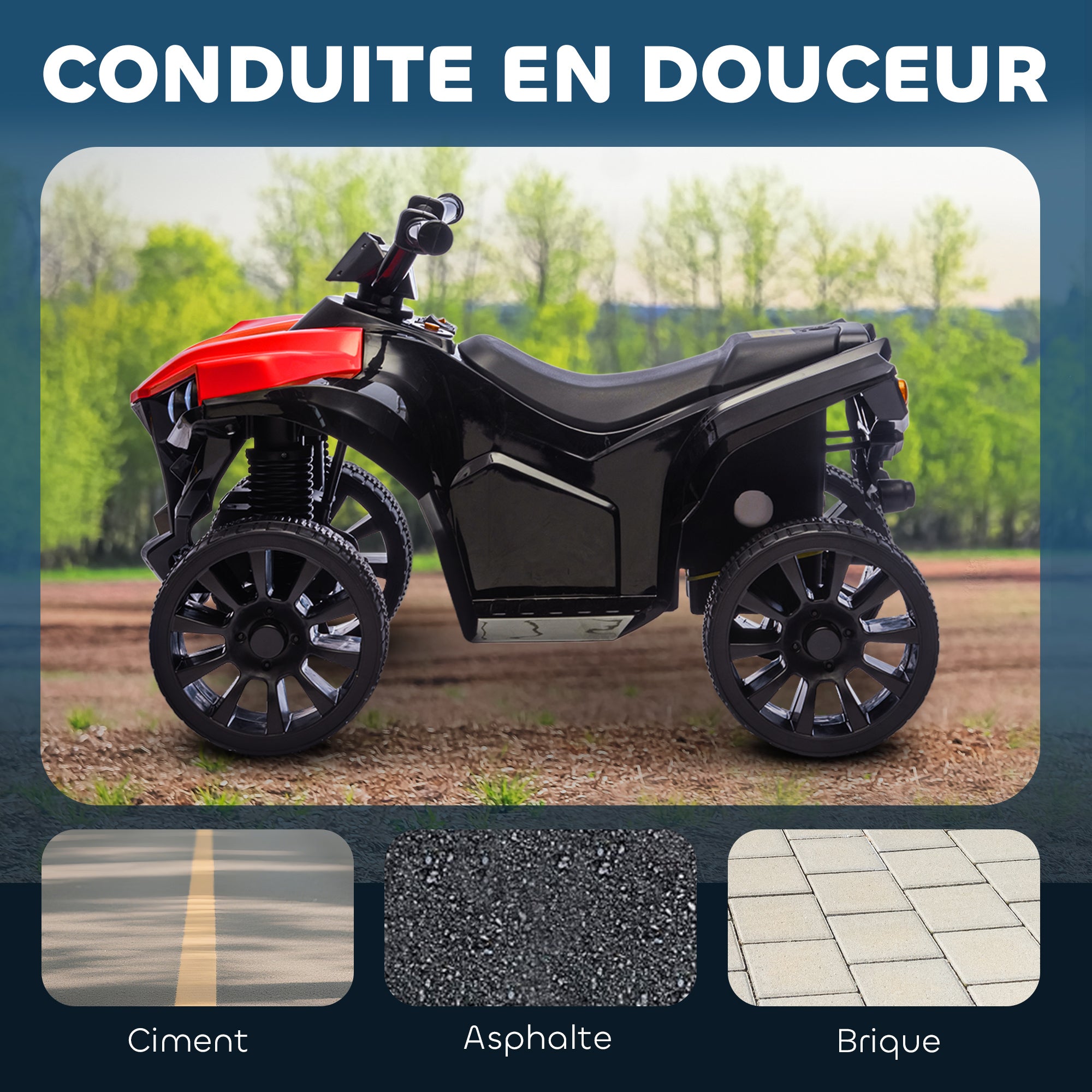 Quad Électrique Enfant 6V ATV avec Musique et Phares LED, 18-56 Mois, 70x42x45 cm - Rouge | Magi Jouets