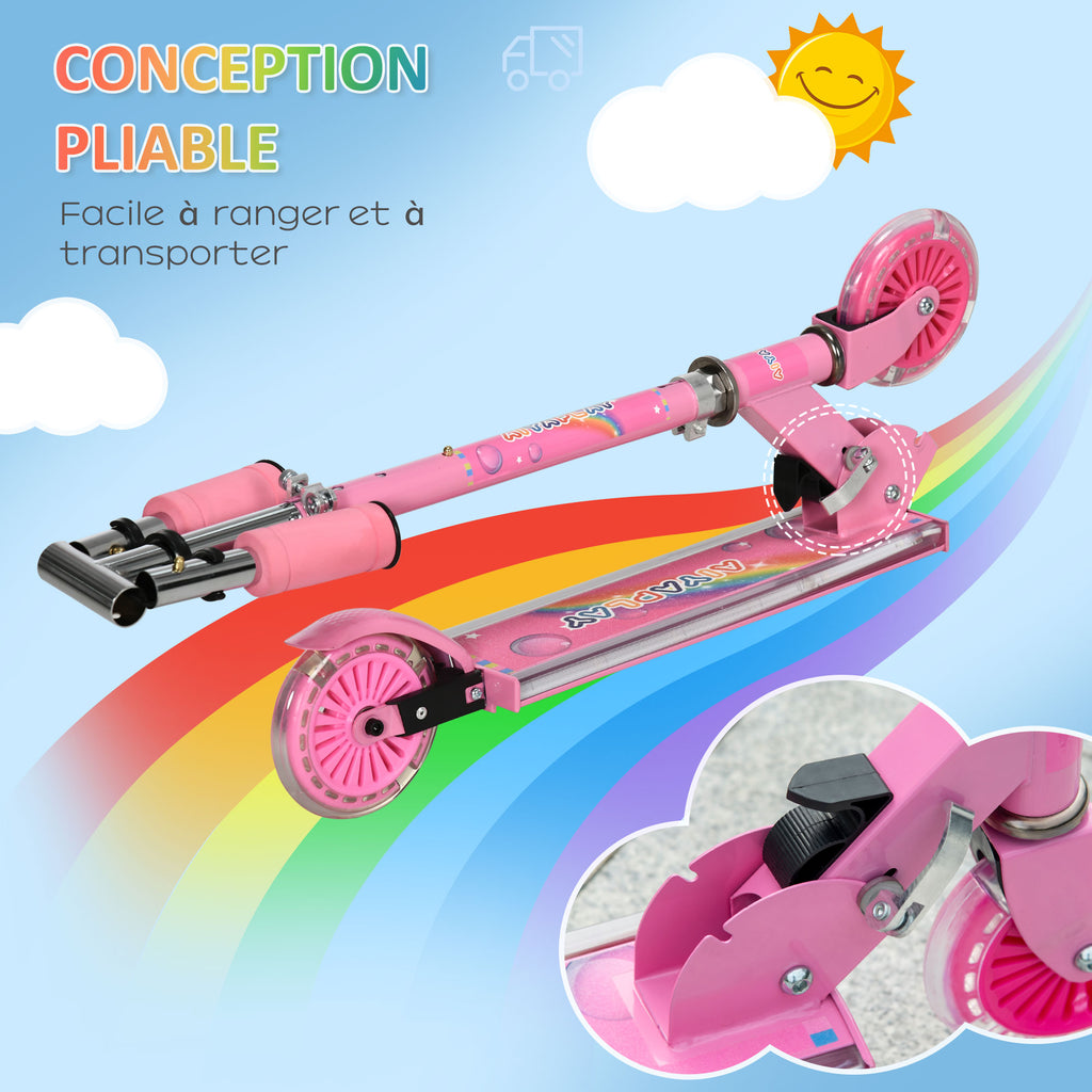Trottinette pour enfants de 3 à 7 ans pliable roues lumineuses en PU musique 67 x 32 x 78 cm rose