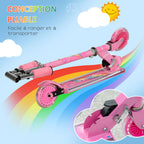 Trottinette pour enfants de 3 à 7 ans pliable roues lumineuses en PU musique 67 x 32 x 78 cm rose