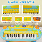 Piano enfant électronique 37 touches, avec micro, tabouret, lumière LED, fonction d'enregistrement et de relecture