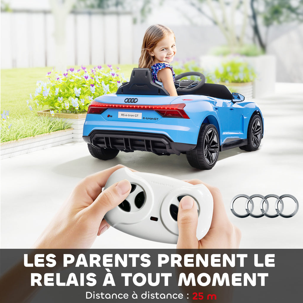 Voiture électrique enfant 12 V - véhicule électrique avec télécommande parentale fournie - V. Max. 5 Km/h - effets sonores, lumineux - Audi RS E-tron GT bleu