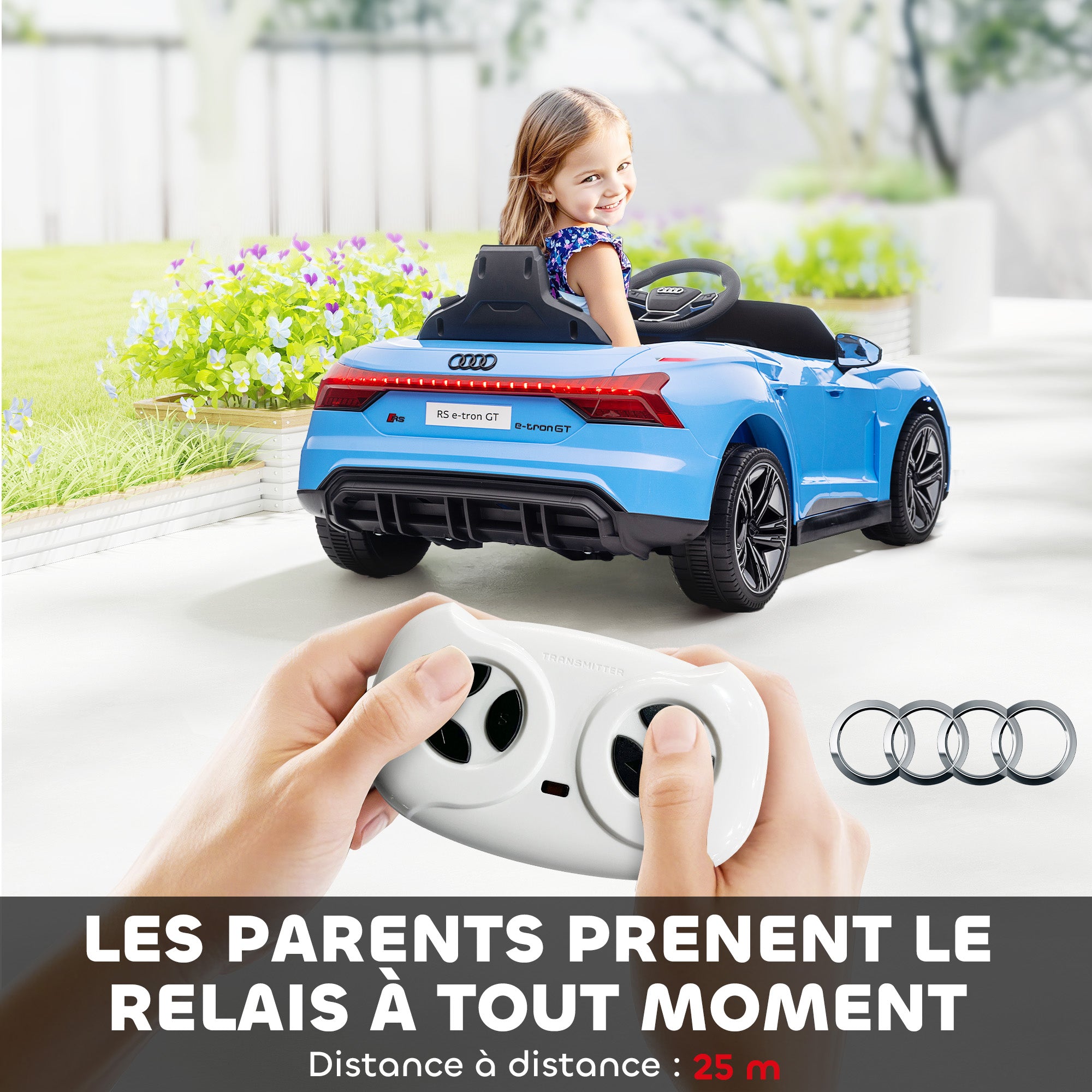 Voiture électrique enfant 12 V - véhicule électrique avec télécommande parentale fournie - V. Max. 5 Km/h - effets sonores, lumineux - Audi RS E-tron GT bleu