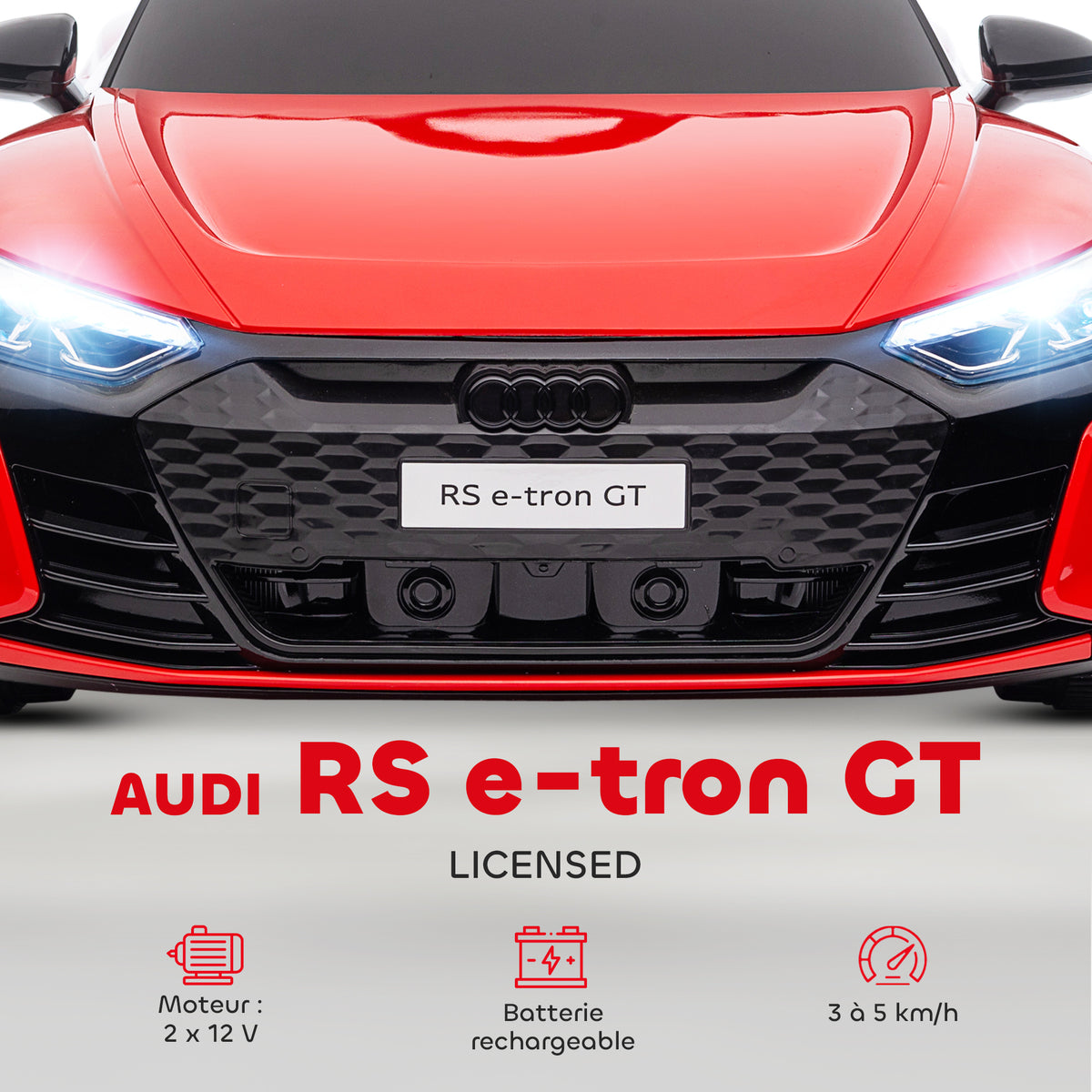 Voiture électrique enfant 12 V - véhicule électrique avec télécommande parentale fournie - V. Max. 5 Km/h - effets sonores, lumineux - Audi RS E-tron GT rouge