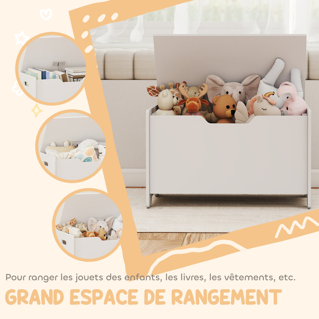 Coffre à Jouets Enfant Forme d'Ours avec Couvercle Rabattable, 60x38x48 cm - Blanc | Magi Jouets