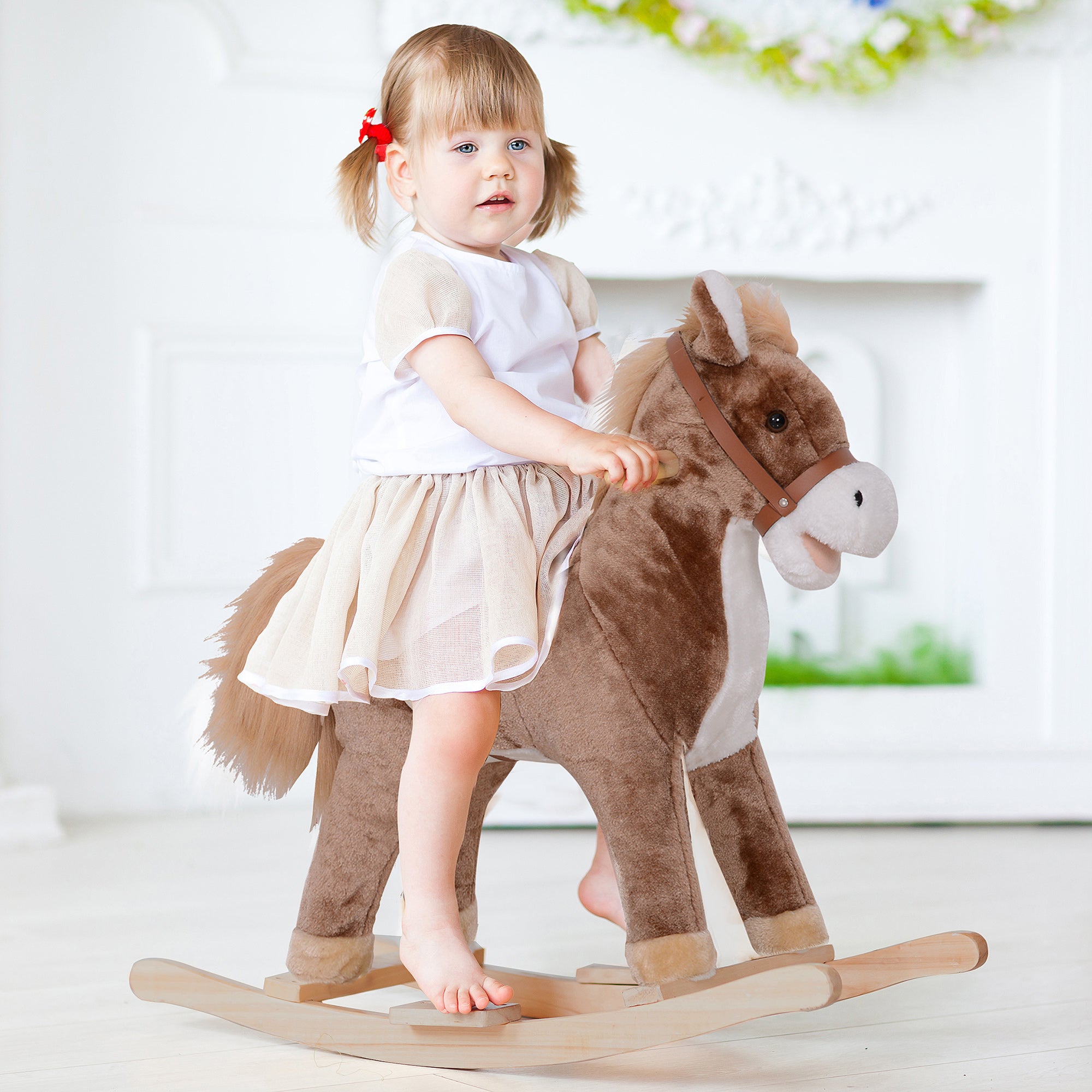 Cheval à Bascule Cowboy avec Selle Confort, Bois de Peuplier, 36+ Mois, Charge 40 kg - Marron | Magi Jouets