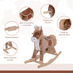 Cheval à Bascule Cowboy avec Selle Confort, Bois de Peuplier, 36+ Mois, Charge 40 kg - Marron | Magi Jouets