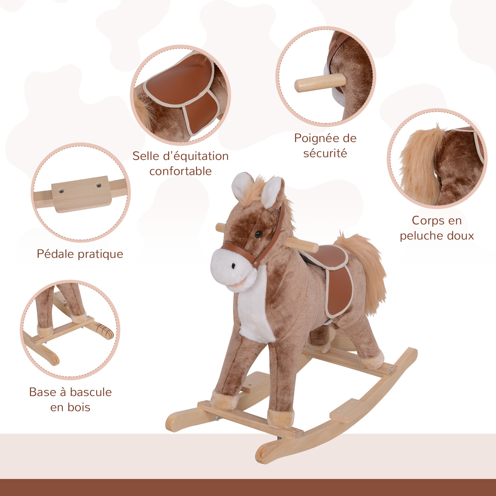 Cheval à Bascule Cowboy avec Selle Confort, Bois de Peuplier, 36+ Mois, Charge 40 kg - Marron | Magi Jouets