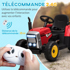 Tracteur électrique avec remorque amovible, pour enfants de 3 à 6 ans avec télécommande MP3 musique affichage lumières