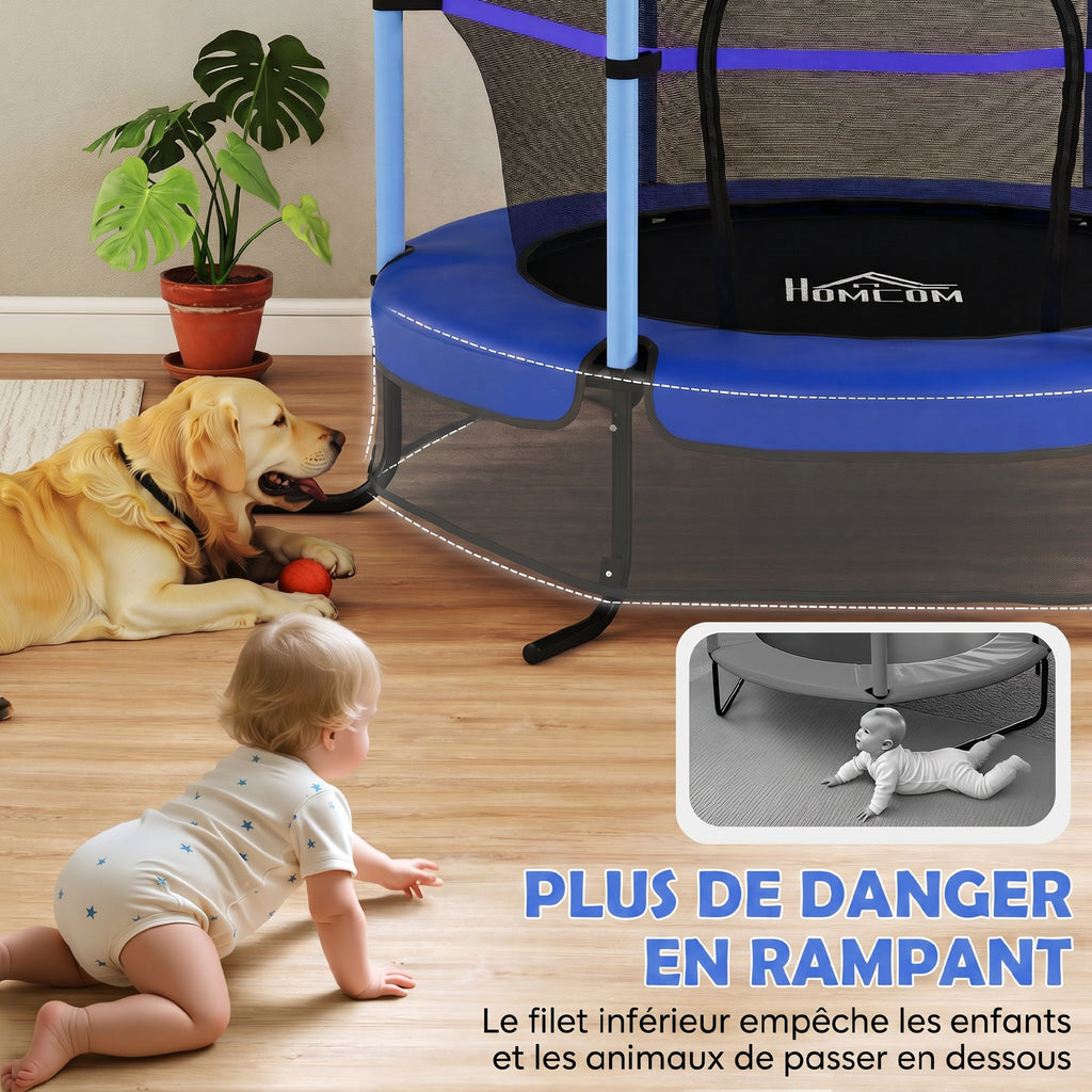 Trampoline Enfant Ø1,63 m avec Filet de Sécurité et Porte Zippée - Bleu | Magi Jouets