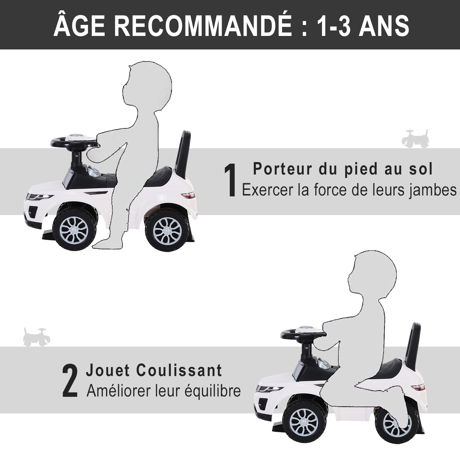 Porteur Bébé avec Klaxon, Compteurs Factices et Coffre à Jouets, 12-36 Mois - Blanc | Magi Jouets
