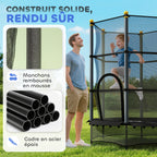Trampoline Enfant Ø 1,40 × 1,90H m Filet de sécurité Porte zipée Couvre-Ressorts 6 poteaux rembourrés Inclus Noir