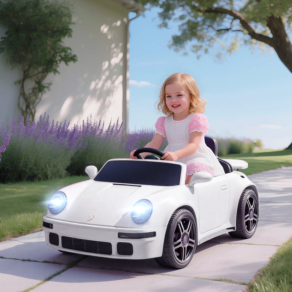 Voiture électrique enfants, véhicule électrique 12V, télécommande 2,4G, phares, musique, klaxon, 103 x 55 x 44 cm, blanc