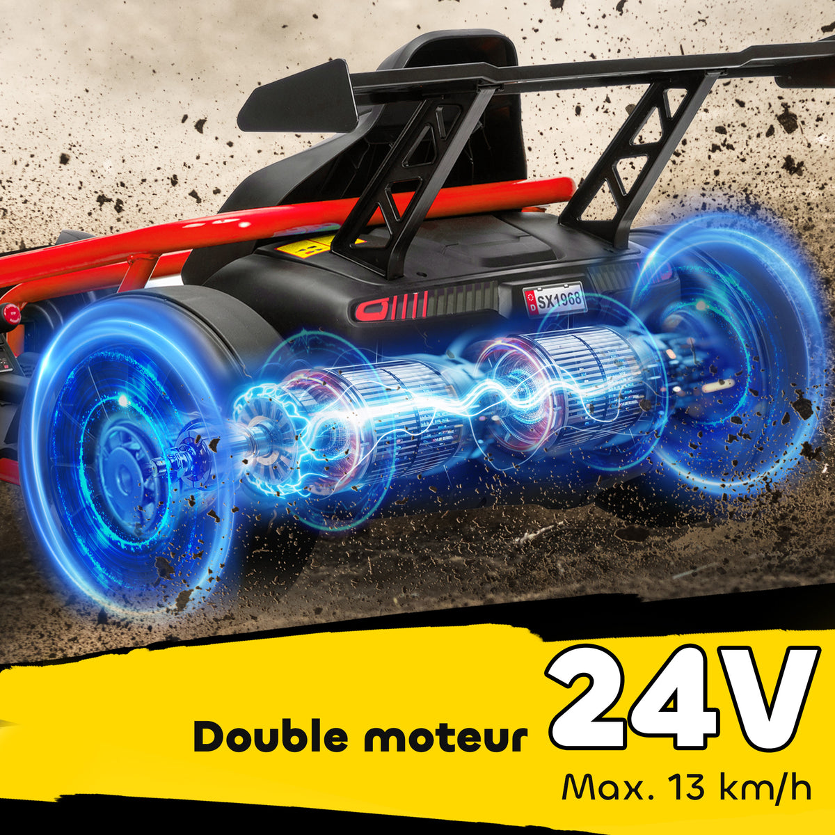 Voiture électrique GoKart kart électrique pour enfants 2 x 24 V moteurs mode dérive à 13 km/h 119 x 77 x 54 cm rouge