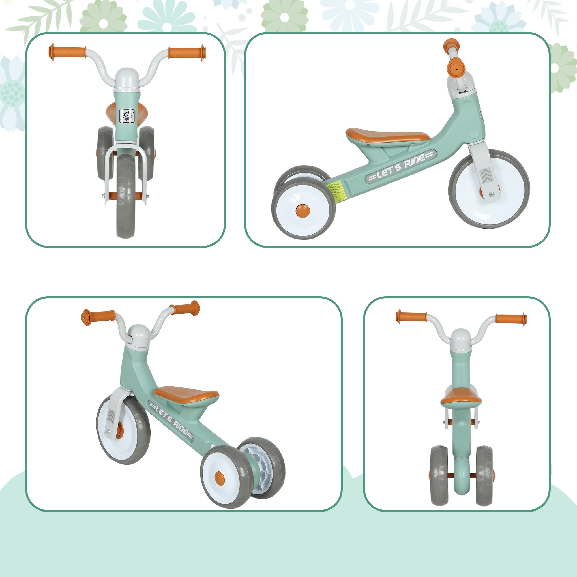 Draisienne Bébé 1-3 Ans Sans Pédale, 3 Roues Silencieuses, Charge 20 kg - Vert | Magi Jouets