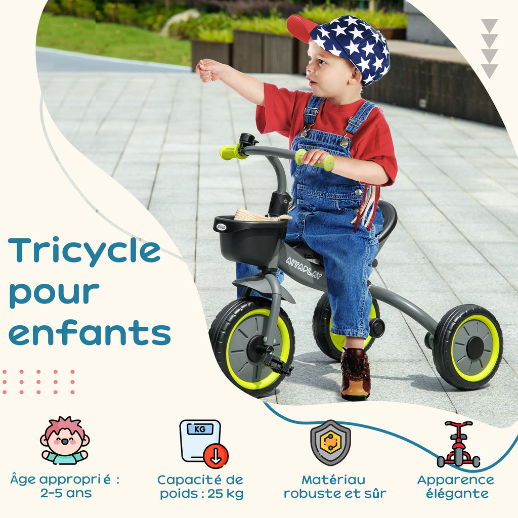 Tricycle Enfant avec Sonnette, Panier et Selle Réglable à Dossier, 2-5 Ans - Noir | Magi Jouets