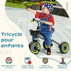 Tricycle Enfant avec Sonnette, Panier et Selle Réglable à Dossier, 2-5 Ans - Noir | Magi Jouets