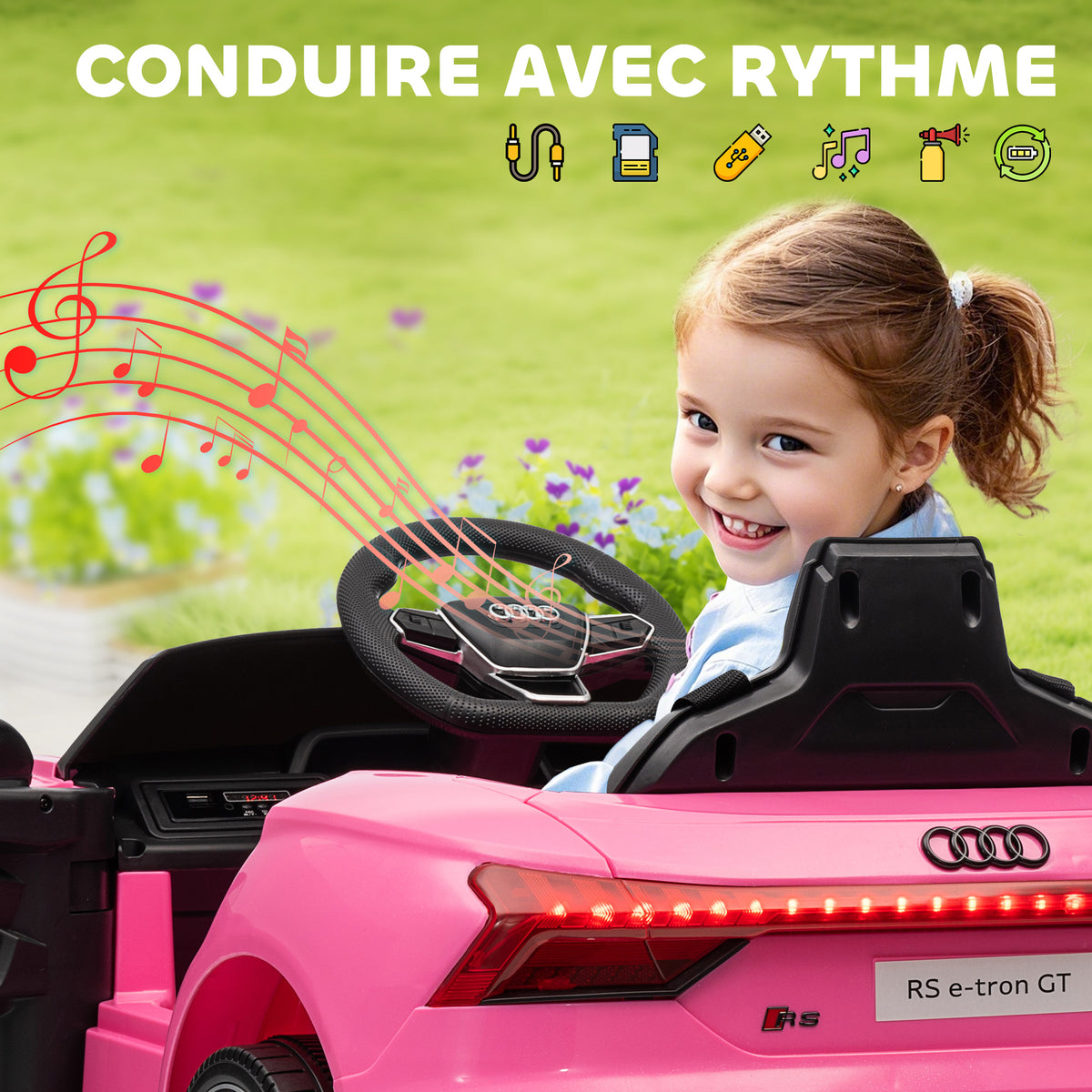 Voiture véhicule électrique enfant 12 V - télécommande parentale - effets sonores, lumineux - Audi RS E-tron GT rose