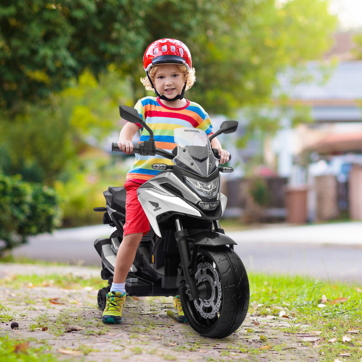 Moto électrique pour enfants moto porteur Honda pour enfants 3 à 6 ans avec musique, phares blanc