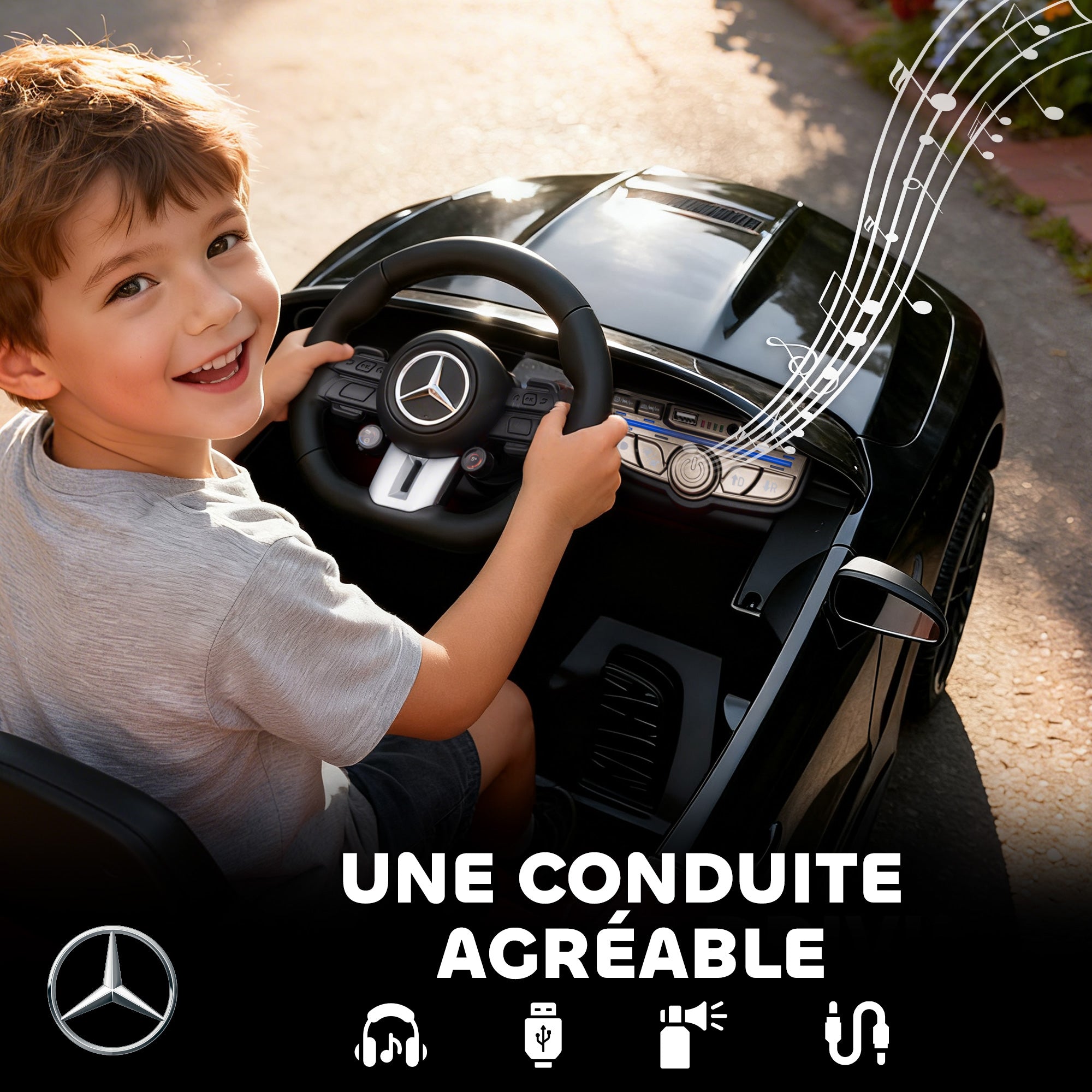 Voiture électrique enfants Mercedes AMG CLE 53 12V 2 moteurs télécommande parentale 2,4G 99 x 55 x 43 cm noir