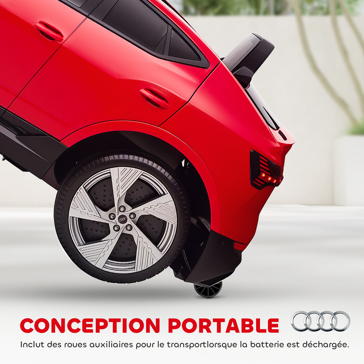Voiture électrique enfants sous Licence Audi e-tron Sportback, véhicule électrique 12V Max. 5 Km/h avec télécommande 2,4G, phares LED, musique, klaxon, port USB, MP3, rouge