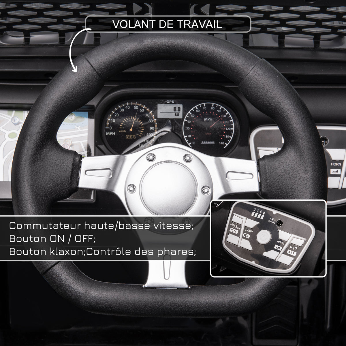 Voiture électrique pour enfants 12V avec télécommande, suspension à 4 roues, phares et klaxon, MP3, vitesse 3-5 km/h, pour 3-6 ans - noir