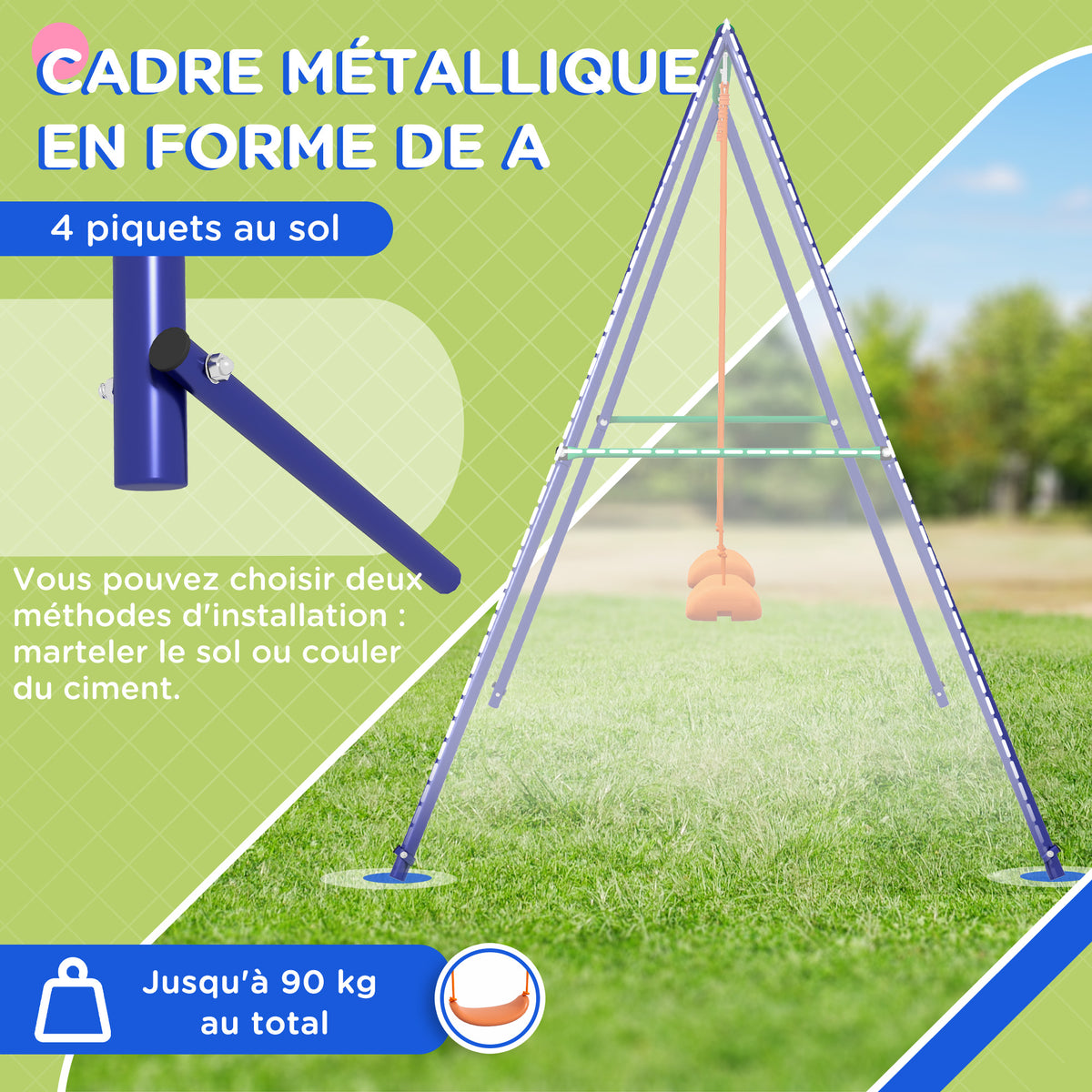 Portique Balançoire Enfant 2 Sièges, Structure Métal Charge Max 90 kg - Multicolore | Magi Jouets