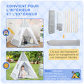 Tente Tipi Indien pour Enfant avec Tapis, Coussin et Sac de Transport, 1,2x1,2x1,55 m - Gris/Blanc | Magi Jouets