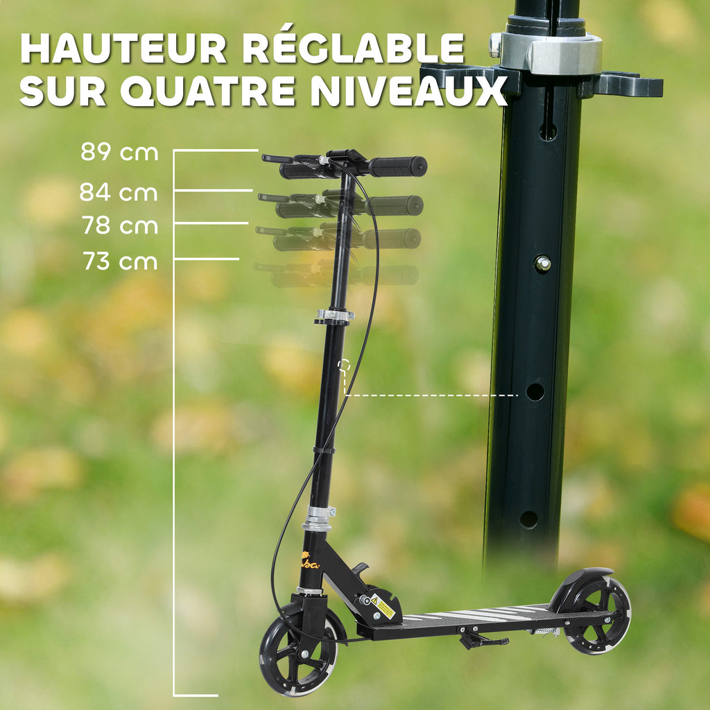 Trottinette enfants 3 à 8 ans, trottinette pliable à 2 roues LED roues lumineuses, 4 réglages en hauteur, noir