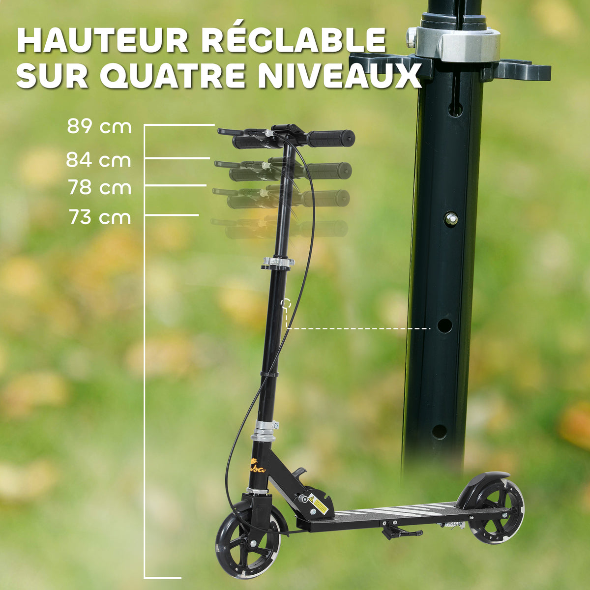 Trottinette enfants 3 à 8 ans, trottinette pliable à 2 roues LED roues lumineuses, 4 réglages en hauteur, noir