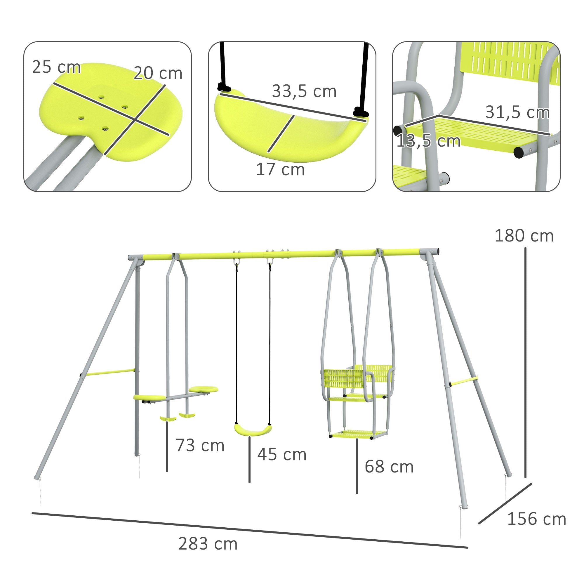 Portique Balançoire Enfant 3 en 1 avec Vis-à-Vis et Siège, Charge Max 225 kg - Vert | Magi Jouets