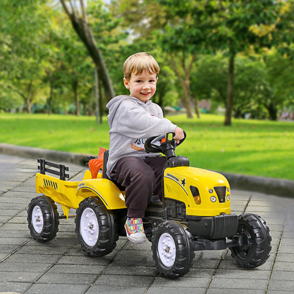 Porteur Tracteur Enfants avec Remorque, Râteau et Pelle, 6 Roues, 3+ Ans - Jaune | Magi Jouets
